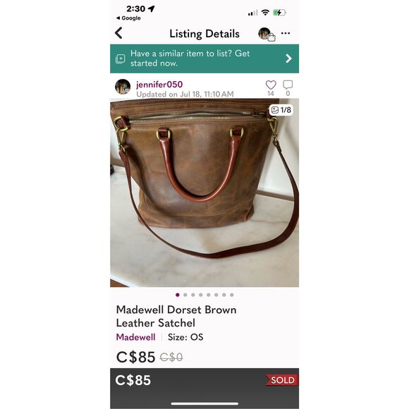 Beautiful Madewell Medium Rustic Brown Transport Tote Soft Saddle Leather - Picture 3 of 15